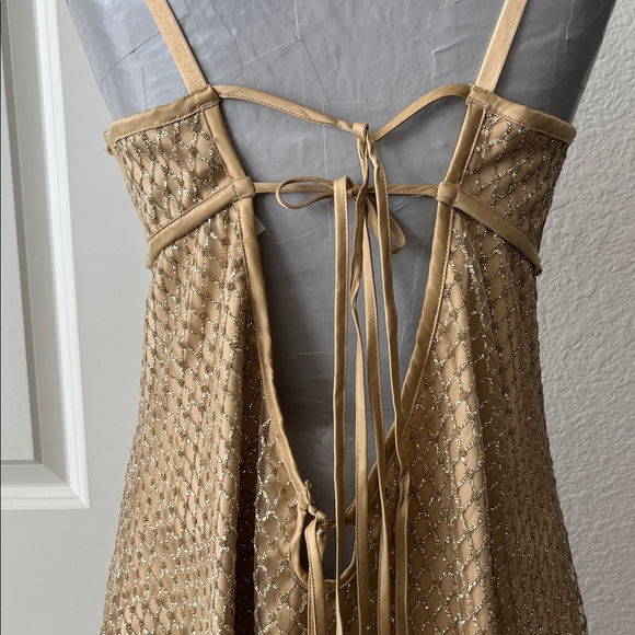 For Love and Lemons Glitter Slip Dress Cut Out Backless Rhinestone Sweetheart A - Picture 10 of 13